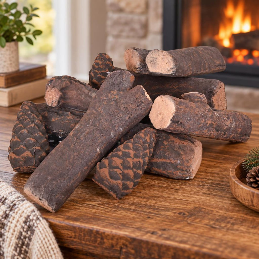 Airfind Fireplace, 9 PCS Ceramic, Logs Set Realistic Artificial Gas Fireplace Logs, Ceramic Frame, Original wood figure, Natural