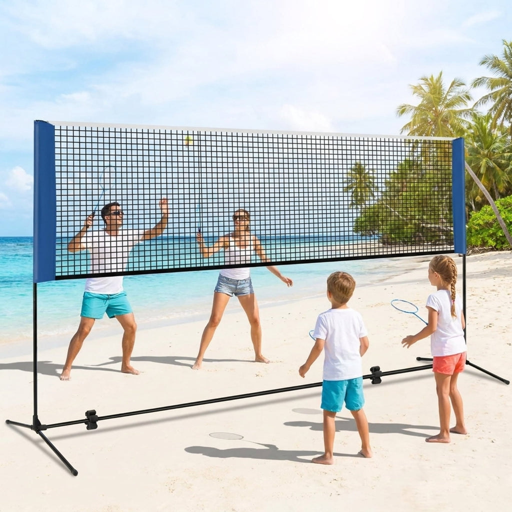 Airfind 10 Foot Adjustable Badminton Net Set for backyard with portable carry bag and non-slip footpads for pickleball volleyball tennis in blue black