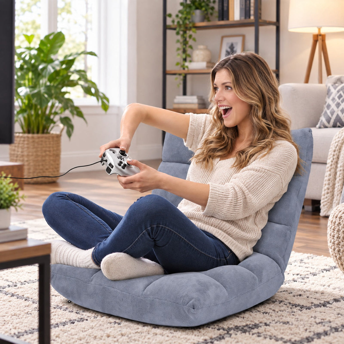 Airfind Adjustable Floor Chair featuring 14-Position Backrest, Thick Cushion, Foldable Steel Frame and 200 Lb Capacity for Living Room, Gray