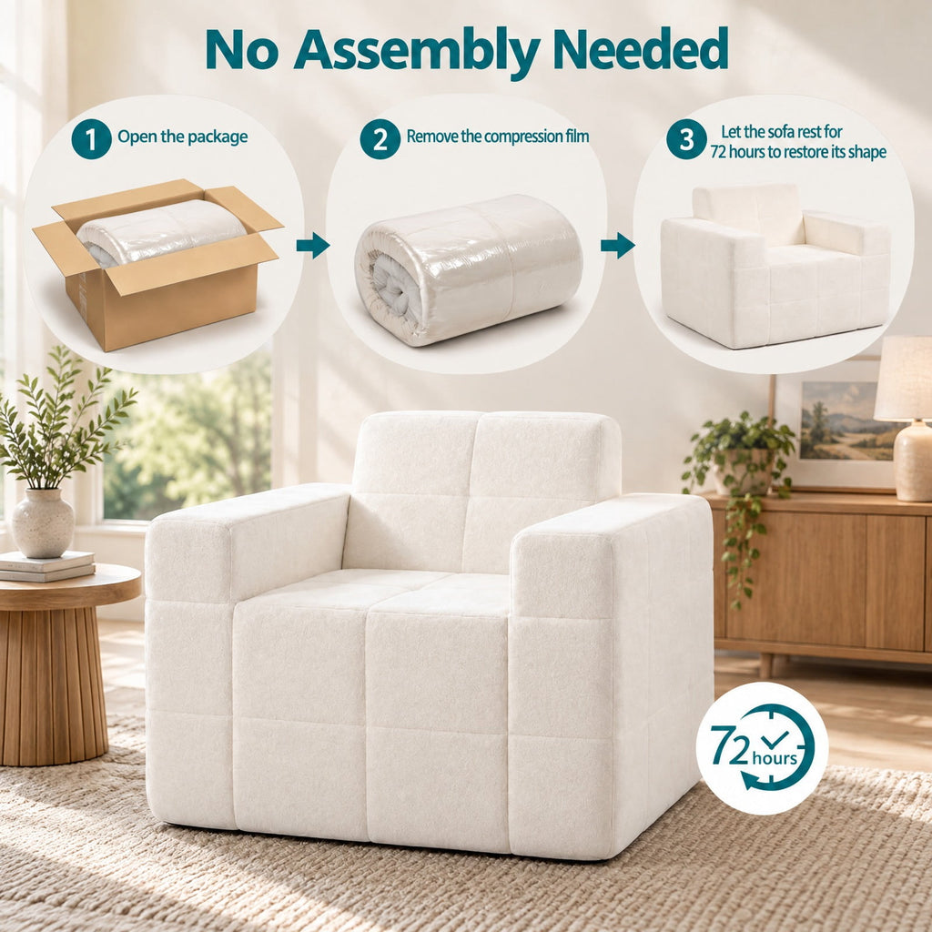 Airfind Boneless Single Sofa Chair Cloud Sofa with Terry Cloth Upholstery, 352 lbs Capacity, Terry Cloth Sponge Frame, Beige